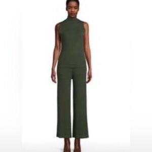 Time and Tru Olive Green Mock Neck Top and Wide Leg Pants 2-Piece Set